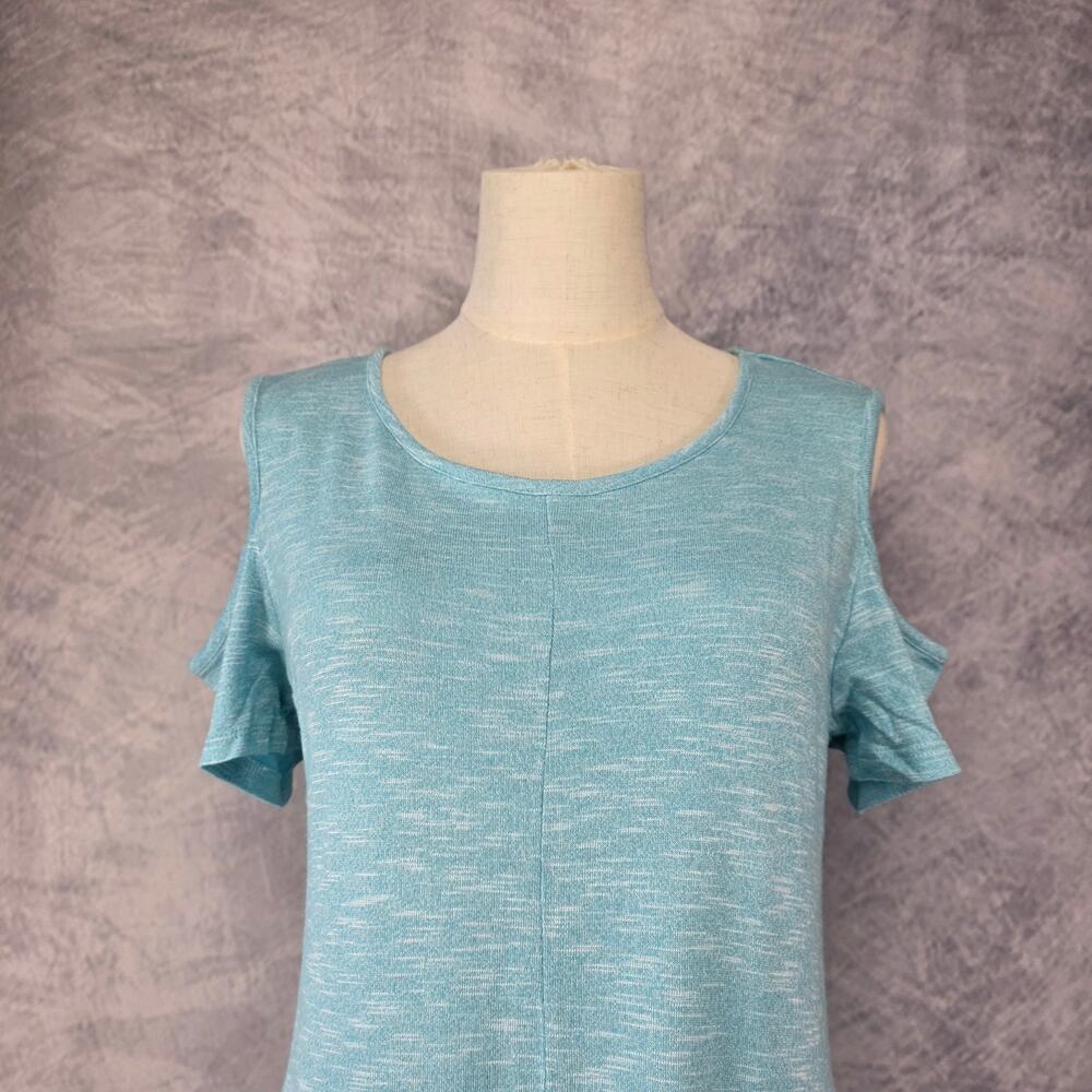 Soft Surroundings Dress Womens Petite Small Blue Electra Cold Shoulder Pocket - Picture 2 of 16
